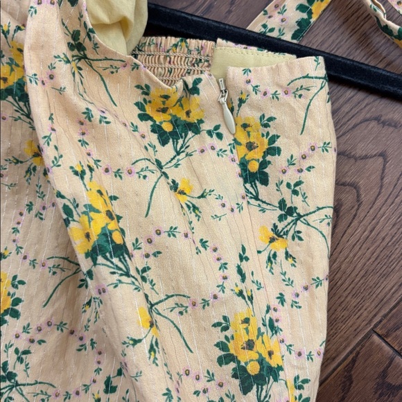 Revolve PAIGE Tamika Dress Butter Yellow Floral Midi Dress Size Medium tie strap - Picture 13 of 15
